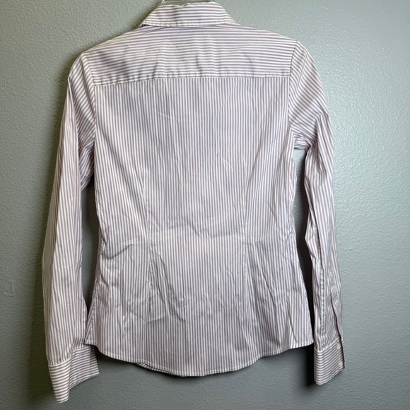 Theory Womens Shirt Small Striped Button-Up Cinched Waist Office Chic Pink White - Picture 2 of 9